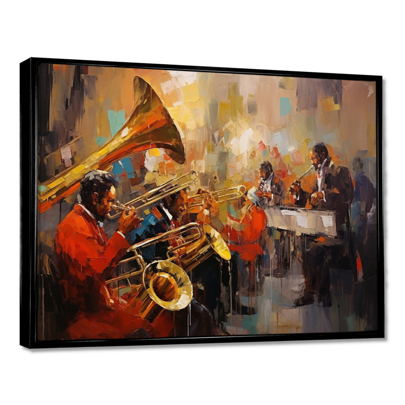 Brass Band Golden Tuba Orchester - Musician Wall Art, Toile avec cadre flottant noir, H 12 po x l 20 po x P 1 po