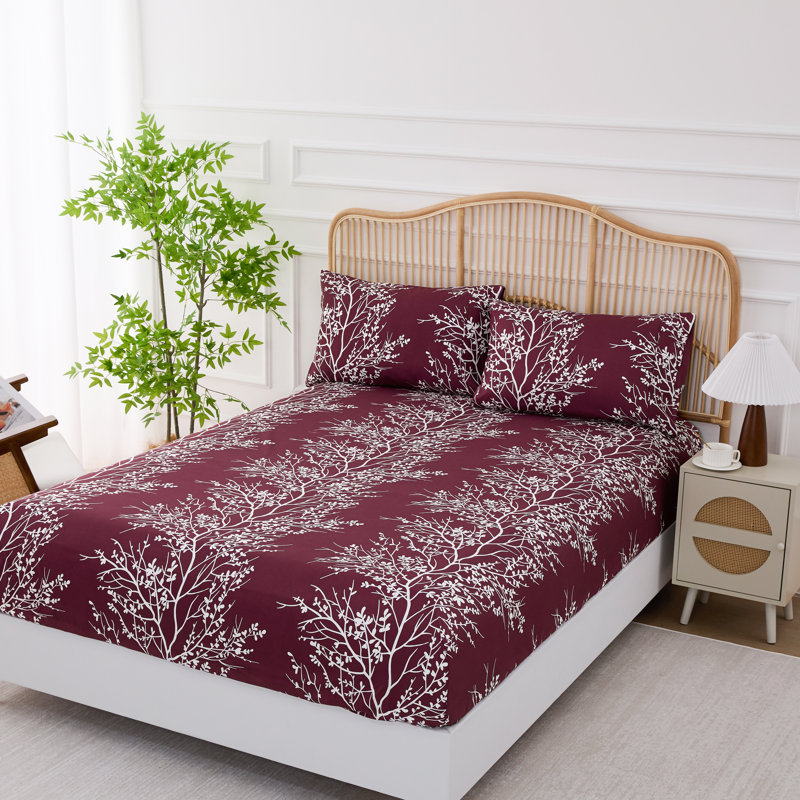 Microfiber Floral Sheet Set, King Sheet Set + 1 Fitted Sheet + 2 Pillowcases, Lilac