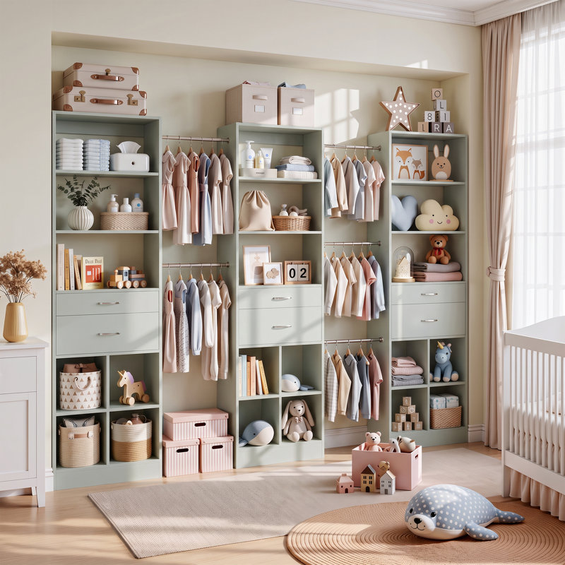 Armoire de rangement moderne à hauteur réglable de 59,8 po à 122,8 po, Vert