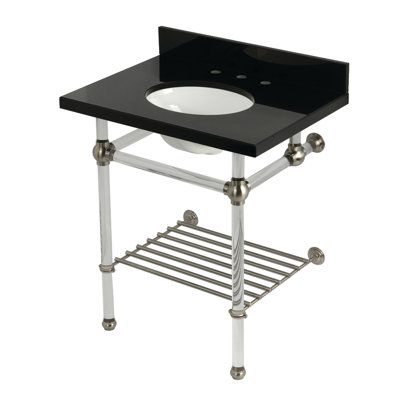 Kingston Brass Templeton 30-Inch Black Granite Console Sink with Acrylic Legs and Shelf (8-Inch, 3-Hole)