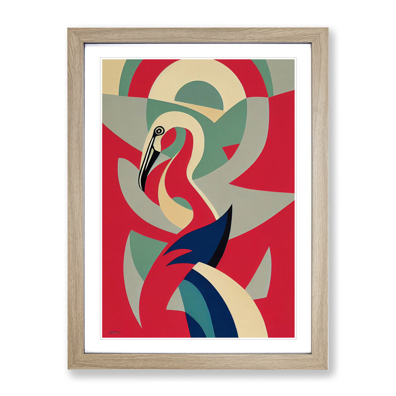 Flamingo in Abstract No.5 - Framed Print, 34cm H x 25cm W, Beige
