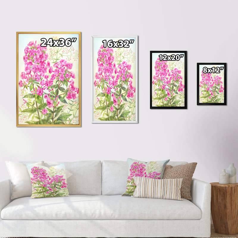 «Blossoming Pink Spring Flower», peinture sur toile, H 36 po x l 24 po x P 1 po, Cadre flottant doré