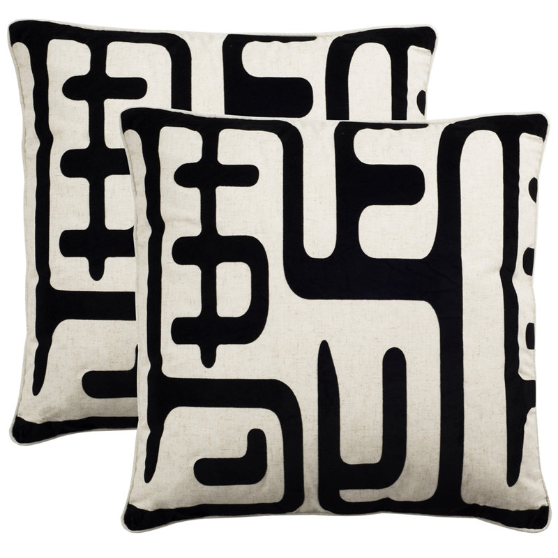 22" Black and Beige Abstract Ikat Outdoor Pillow Set