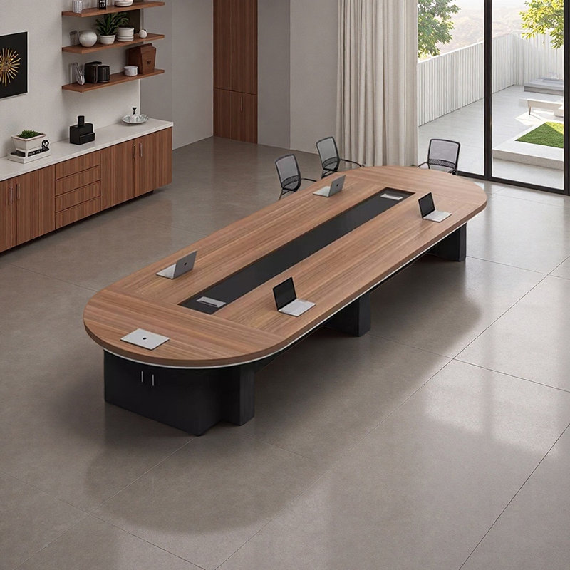 Table de conférence de luxe moderne avec rangement, H 29,52 po x L 275,59 po x l 62,99 po, Brun