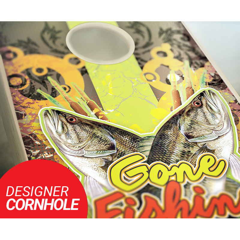 Ensemble de cornhole en bois massif 2 pi x 4 pi Gone Fishing, Rouge / bleu royal