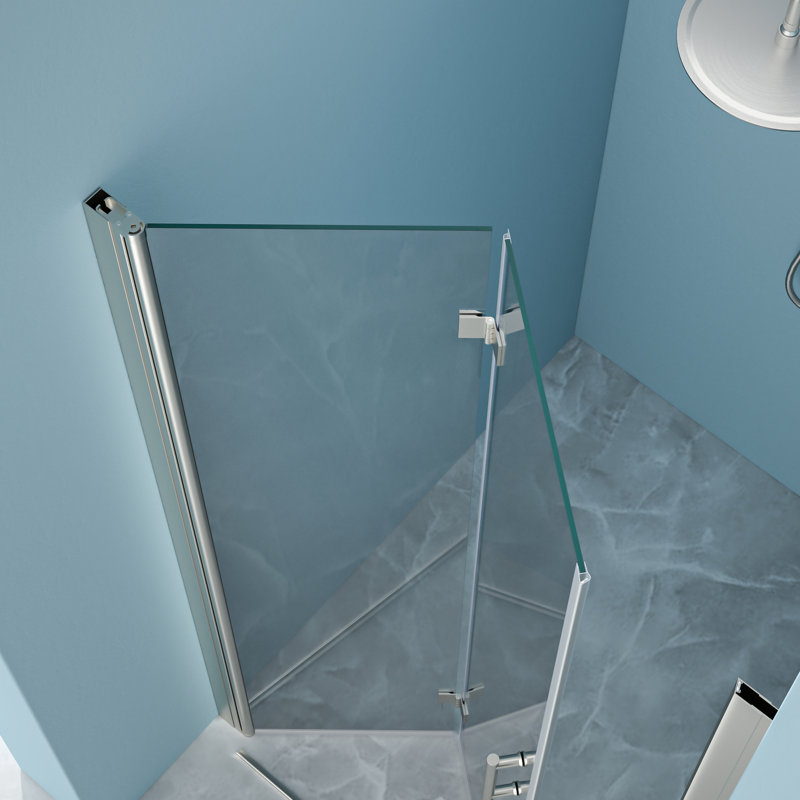 Porte de douche en nickel brossé de l 36 po x H 72 po avec verre trempé pliable - Aménagement de l'espace, cadre pliable réglable