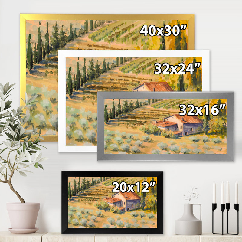 Petite ferme à la campagne - Peinture sur toile, H 12 po x l 20 po x P 1,5 po, Toile avec cadre noir
