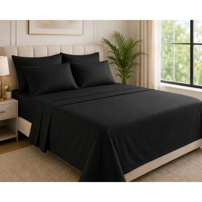6-Piece Premium Deep Pockets Microfiber Sheet Set, Full, Black