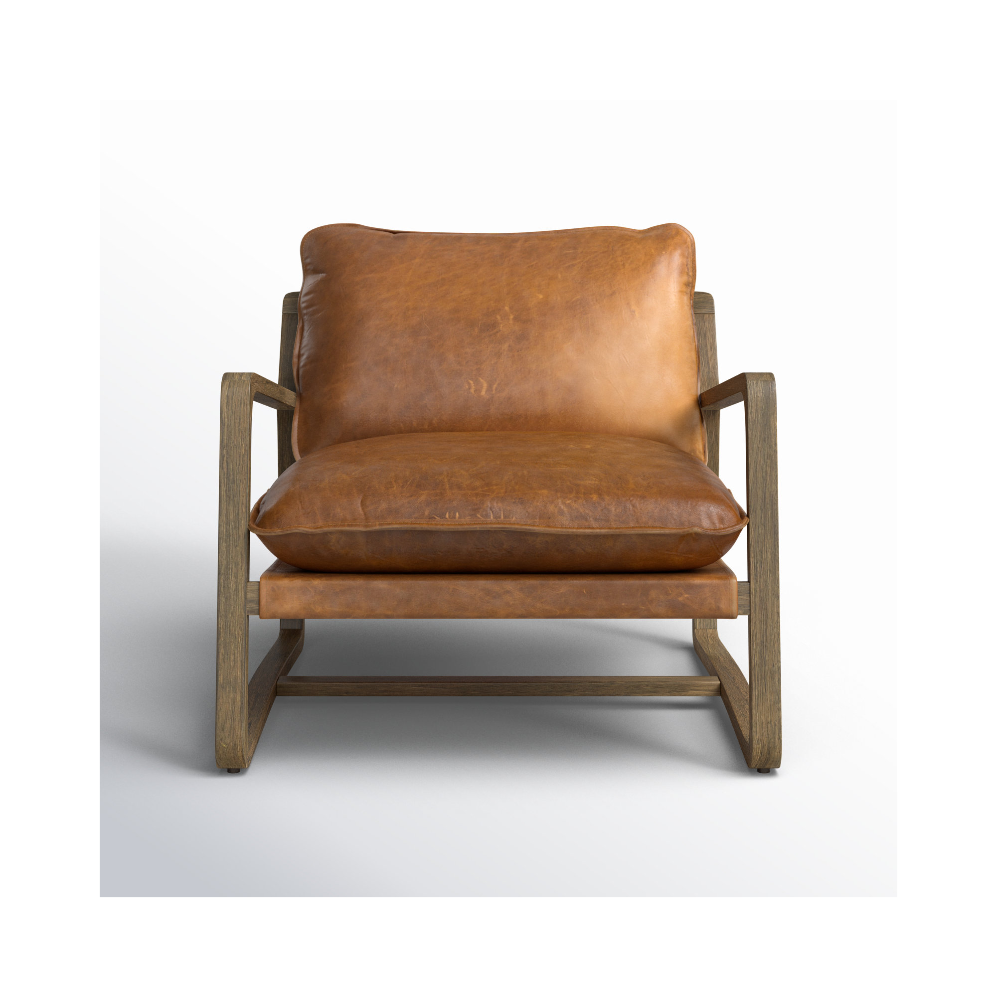 Goldberg Wooden Frame Armchair, Raleigh Chestnut Top Grain Leather, Lamont Natural