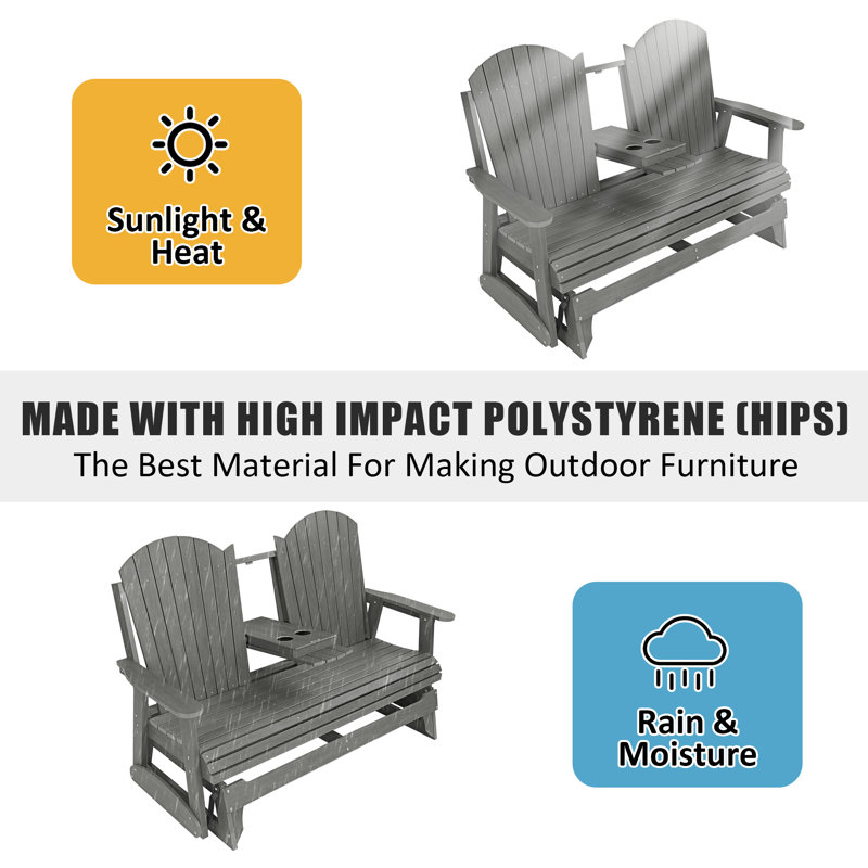 Fauteuil oscillant 3 places, dossier confortable et siège ergonomique, console rabattable avec porte-gobelet, Dark Grey
