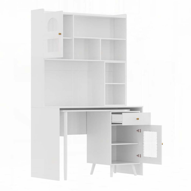 Computer Desk with 90 Degree Rotating Desktop, White