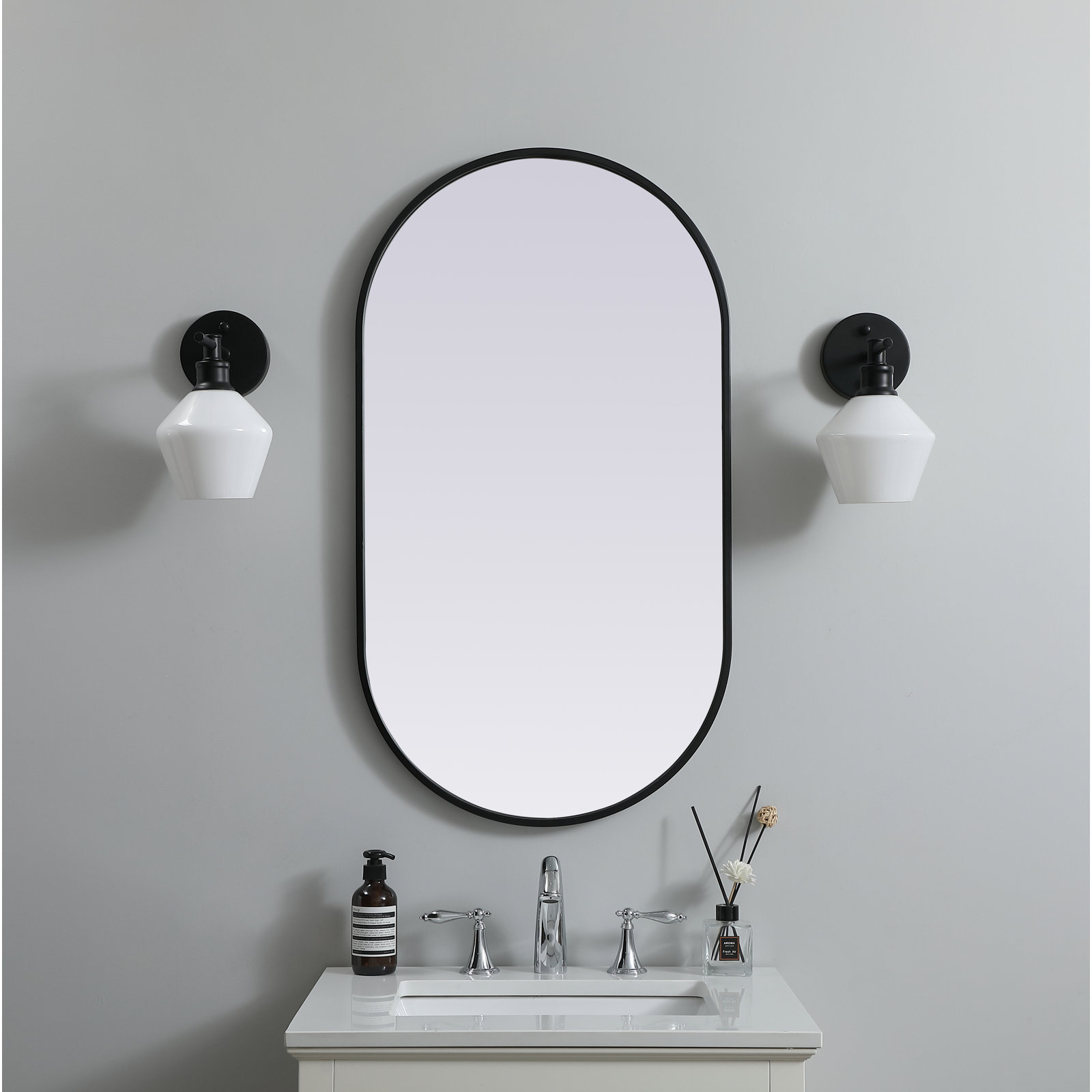 Sabine Metal Pill Wall Mirror, Black, 36" x 20"