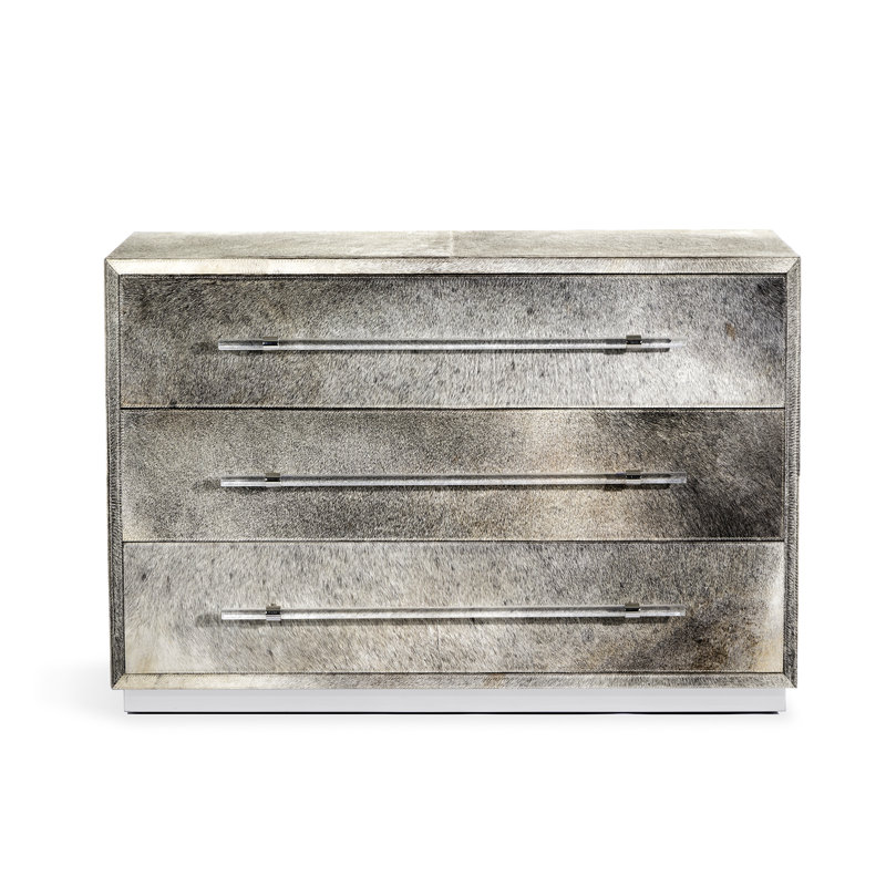 Cassian 3 - Drawer Dresser, Natural Hide/Polished Nickel/Clear