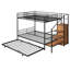 Lit superposé simple au-dessus d'un lit double en métal avec lit gigogne, échelle de rangement latérale et garde-robe-212562459