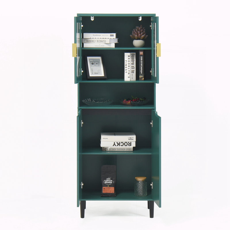 Bibliothèque de rangement haute en verre trempé, Vert