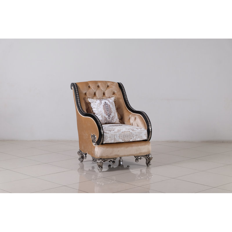 Rosabella Tufted Armchair, Black/Antique Silver