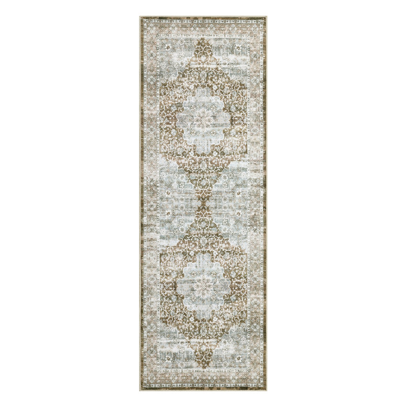 Farquhar Oriental Machine Washable Rug with Rubber Backing for Living Room Floral Non-Slip Area Rug Vintage Indoor Carpet Non-Shedding Rug for Bedroom Dining Room Hallway Kitchen Office Playroom Nursery