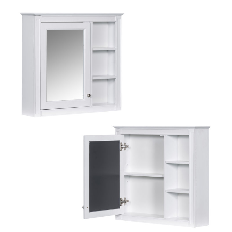 Stylish Bathroom Wall Cabinet With Mirror & 3 Open Shelves – Wall-Mounted Medicine Cabinet For Efficient Bathroom Storage