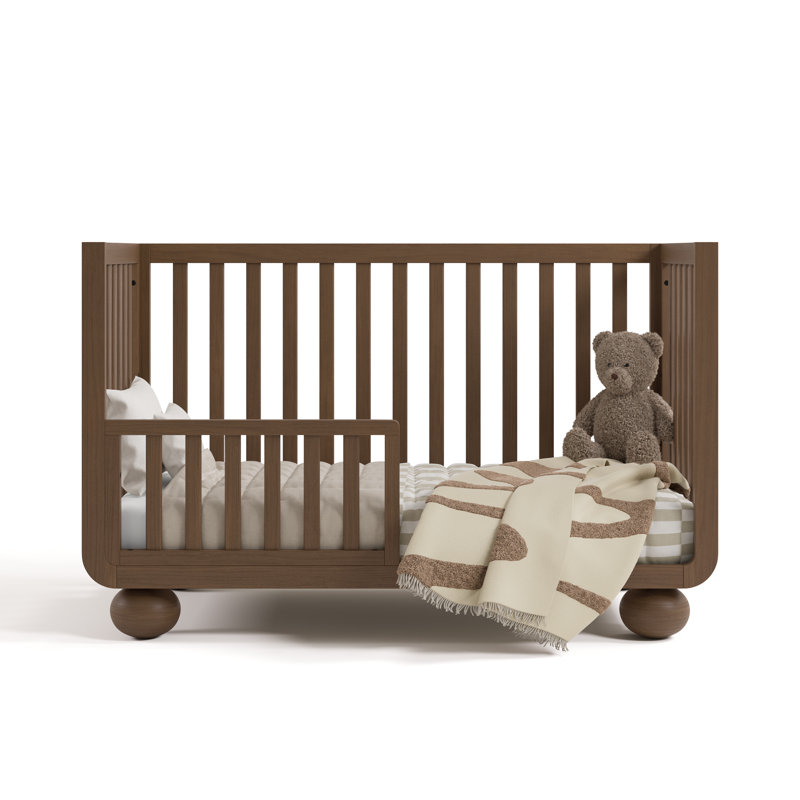 Amalfi Deluxe 5-In-1 Convertible Crib With Bonus Toddler Guardrail, Hazelnut, Crib + Mattress