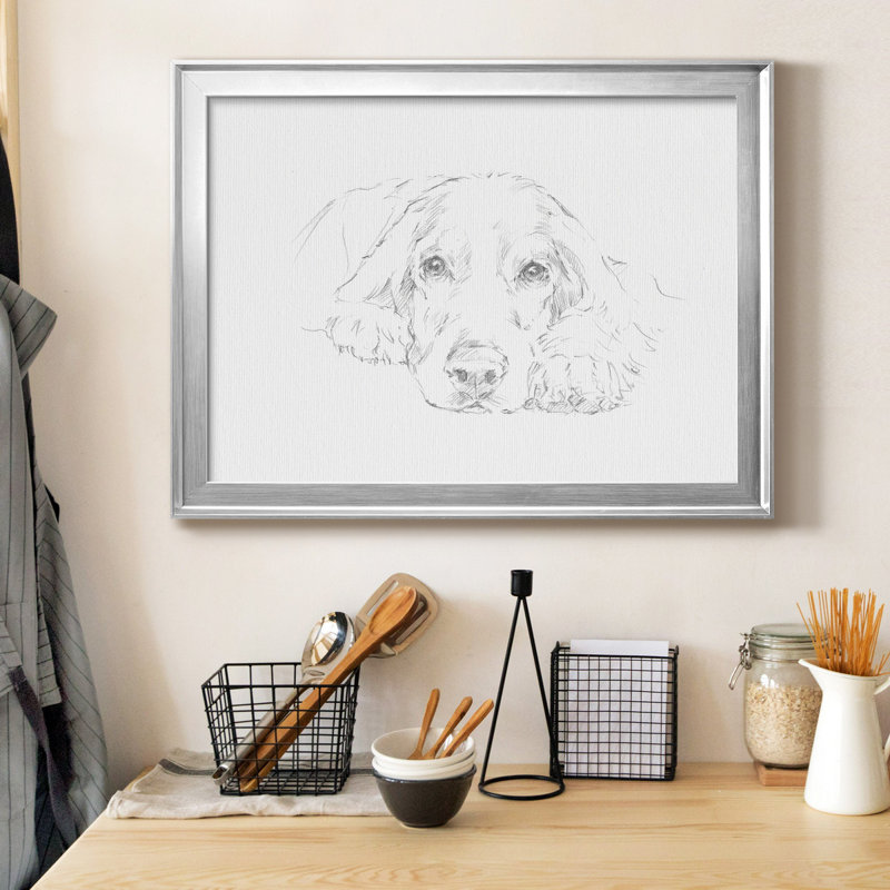 Lazy Dog II, Papier avec cadre argenté, H 26,5 po x l 36,5 po x P 1 po, Pas de tapis