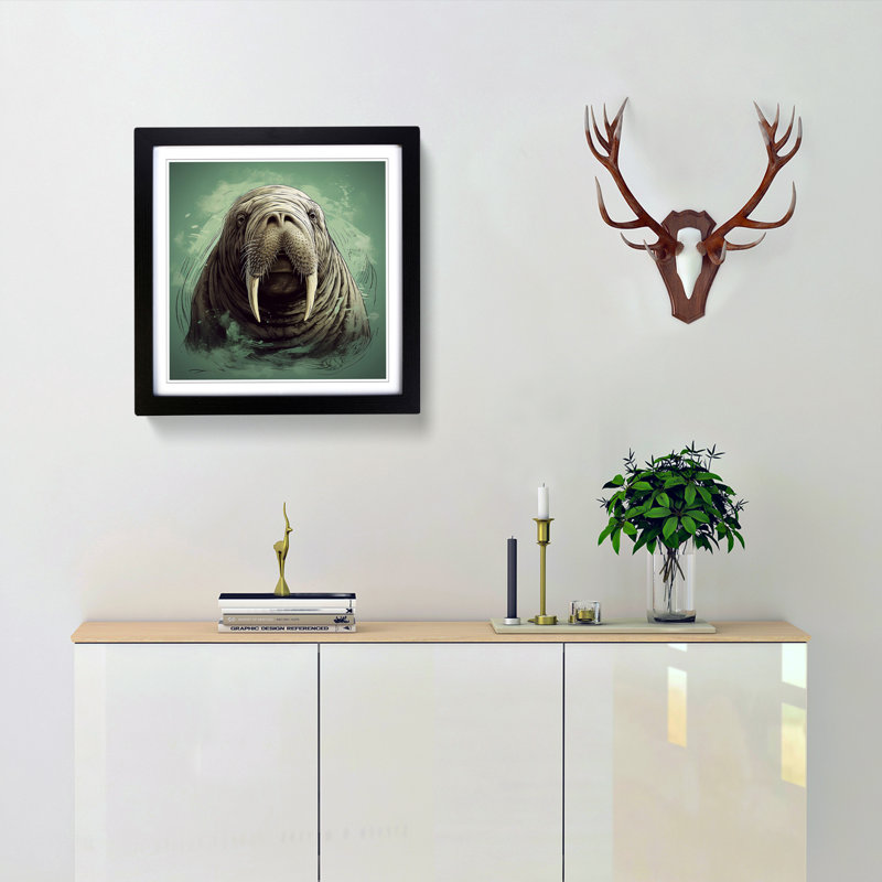 Walrus Digital Art - Framed Print, Black