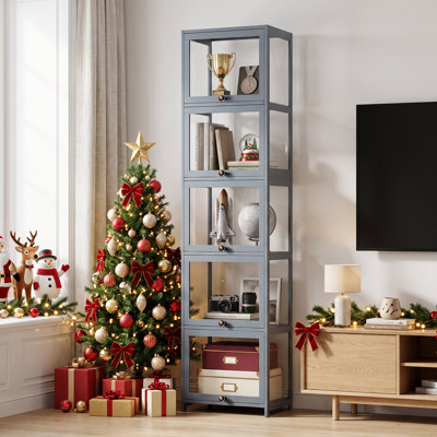 68” H Display Cabinet With Acrylic Flip Up Door, 5-Tier Curio Cabinet Collection Display Showcase Bookshelf