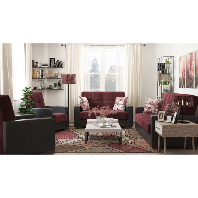 Fauteuil rembourré avec rangement en microfibre - noir et bourgogne pour la pièce fonctionnelle de décoration intérieure