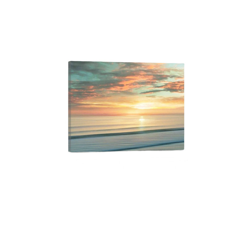 «Blue Beach Sunrise», reproduction d'art sur toile encadrée en bois à l'arrière, contemporain, décoration intérieure, œuvre d'art océan, 24 x 36 po