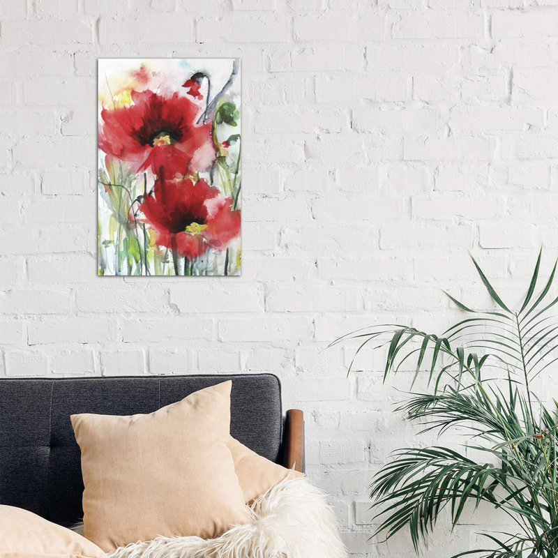 «Red Poppies» par Karin Johannesson - impression d'art graphique, H 26 po x l 18 po x 1,5 po, Toile tendue