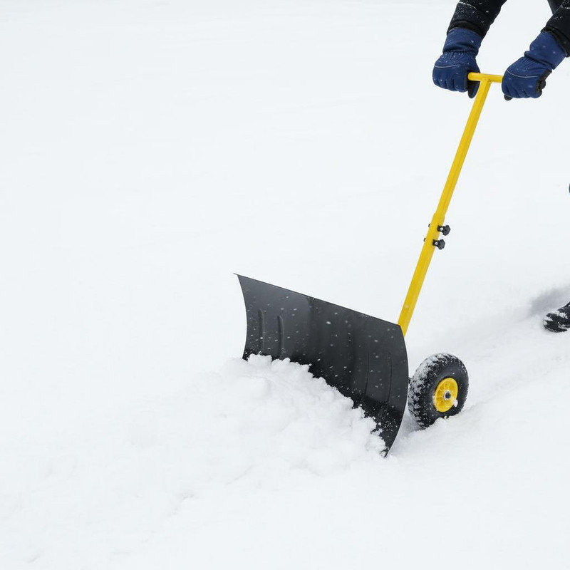 Snow Shovel with Wheels,29.1"W Heavy Duty Portable Snow Pusher Shovel Heavy Duty Metal Snow Shovel with Snow Removal 5-Position Angled Blade & Adjustable Handle for Driveway Car Home Garage