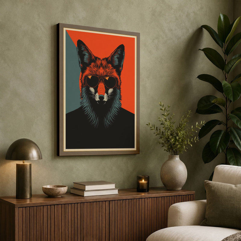 Fox-Headed Figure Modern - Wrapped Canvas, 24x16 - 61.0 x 40.6 cm, Ochre Border