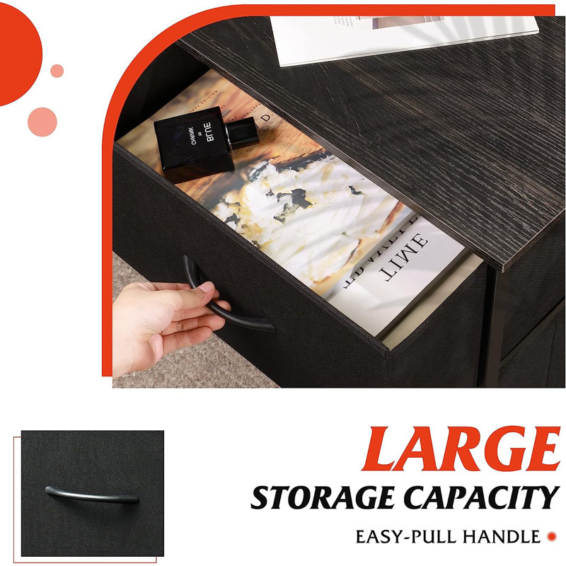 Aimy 17.7'' W Nightstand, Charcoal Black