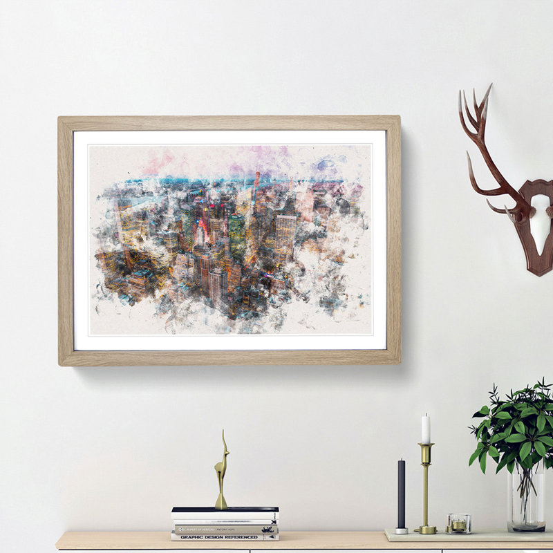 New York View - Framed Print, 24cm H x 33cm W x 2cm D, Oak Framed