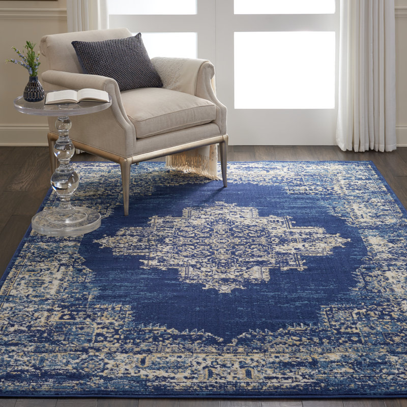 Tapis oriental bleu / blanc Burnie, Rectangle 5 pi 3 po x 7 pi 3 po