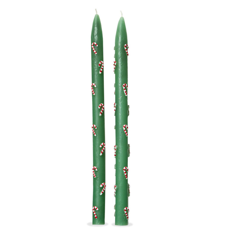  Candy Cane Hand Painted Taper S/2