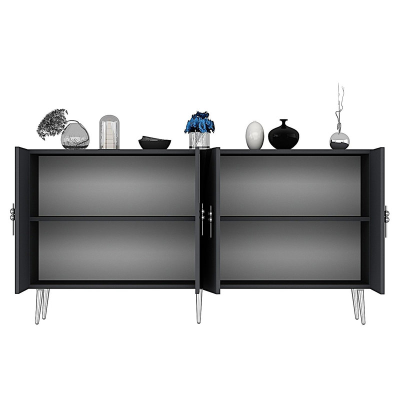 Catena Modern Anthracite Console Table, 100% Melamine Coated Particle Board | Wall-Mountable Design with Multiple Shelves | Stylish Silver Accents | Ideal for Living Room, Office & Entryway