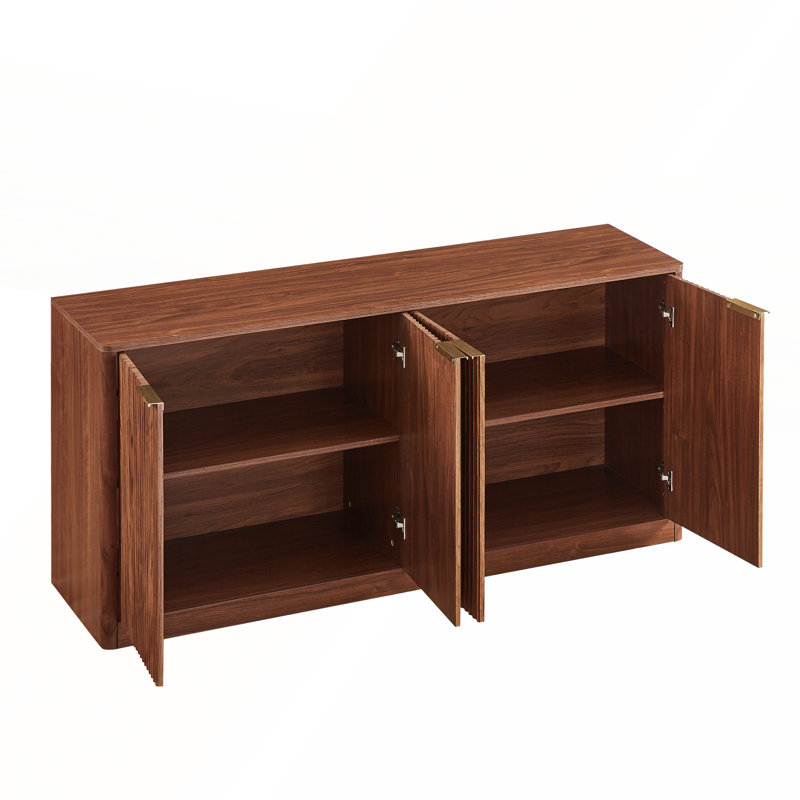 modern wavy sideboard, curved contour design storage cabinet, Walnut, 27.7" H x 59" W x 15.7" D