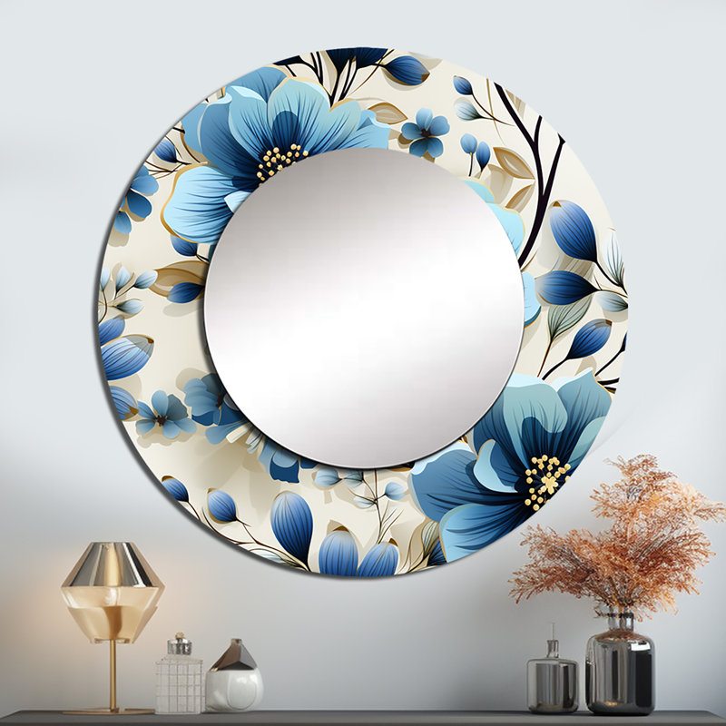 Motif floral Ridaan Blue Coastal Elegance, 29 po x 29 po, Rond