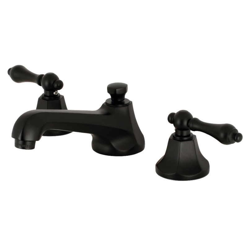 Kingston Brass Metropolitan Two-Handle 3-Hole Deck Mount Widespread Bathroom Faucet with Brass Pop-Up Drain, Matte Black