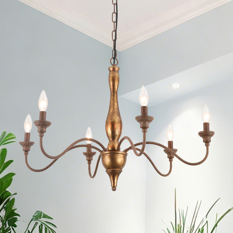 6-Light Brass Gold Leaf Farmhouse Chandelier