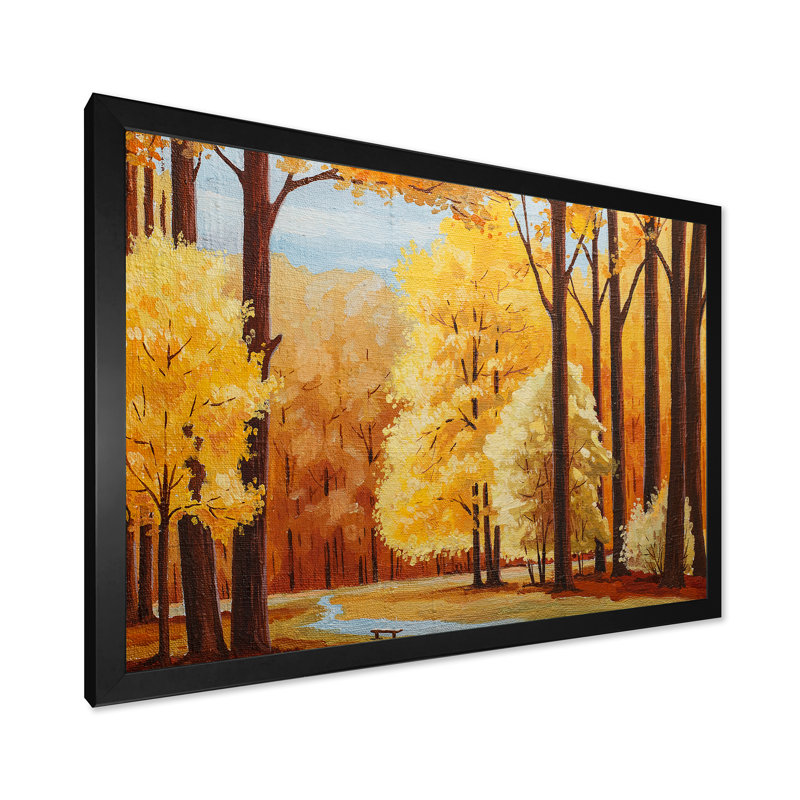 Arbres d'automne orange à l'aube - Peinture sur toile, H 30 po x l 40 po x 1,5 po, Cadre photo noir