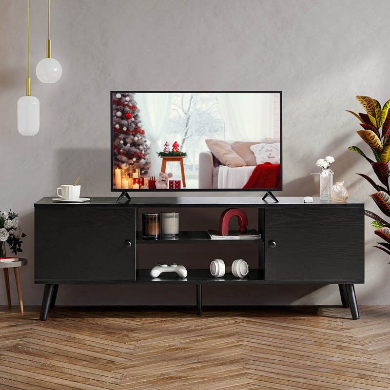Josebe Media Console for TVs up to 65" with Cabinets Adjustable Shelves, Black