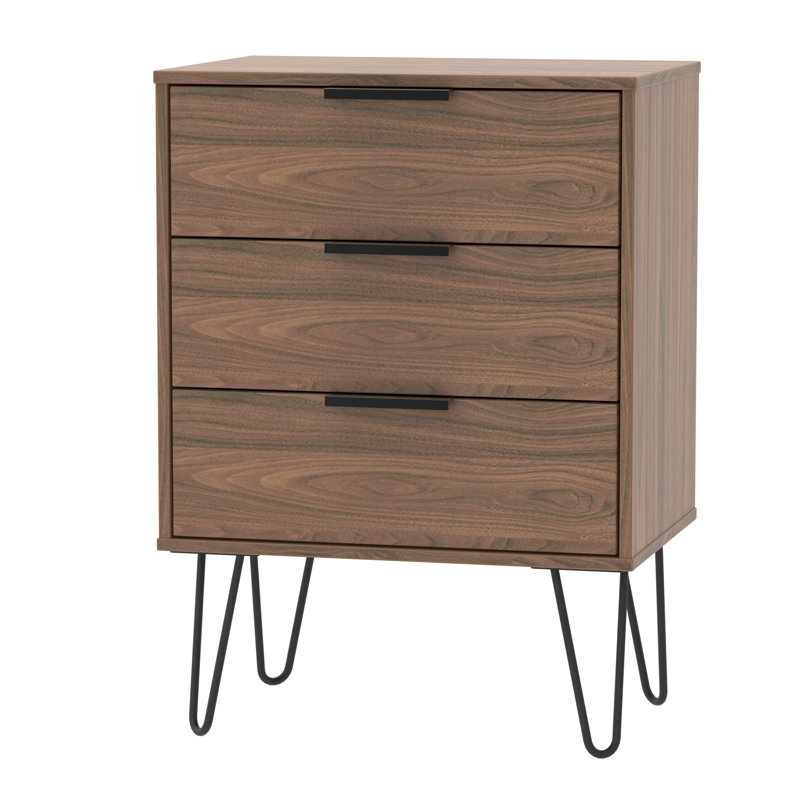 Fully Assembled Berryhill 3 Drawer Chest, Walnut