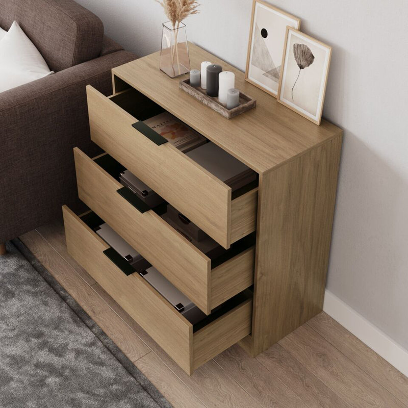 Quindon Solid Wood 80cm W 3 - Drawer Chest of Drawers, Oak