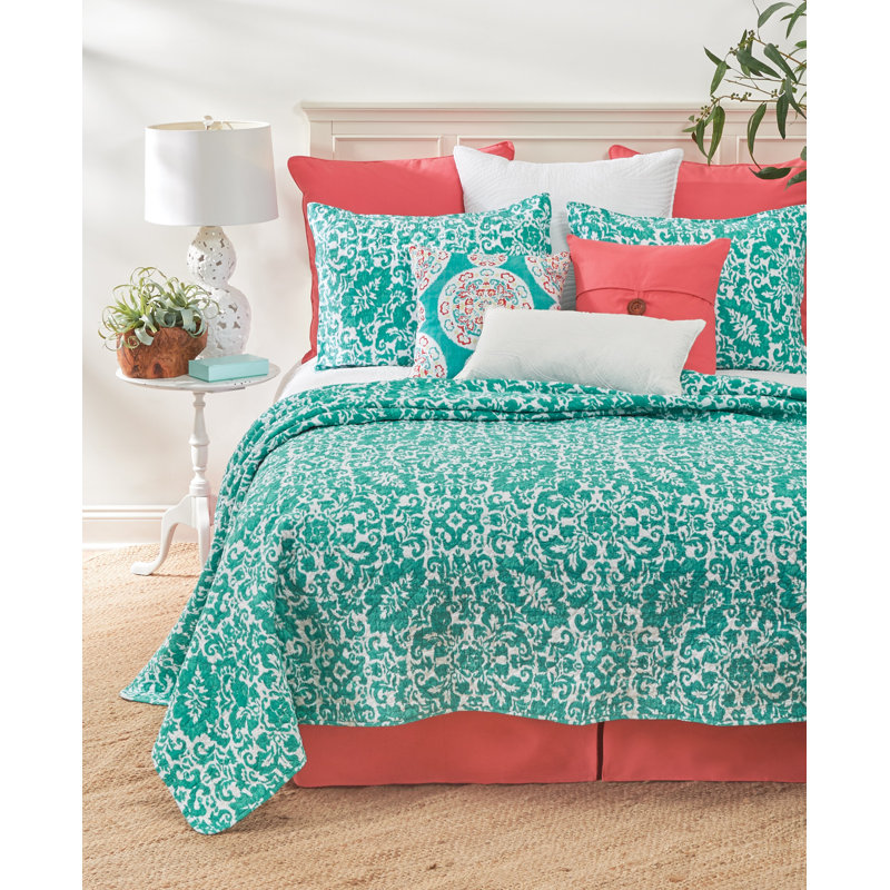 Madison Adriatic Cotton Reversible Quilt Set, Full/Queen Quilt + 2 Shams, Aqua