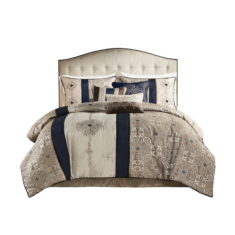 Très grand lit - Bleu marine avec 1 oreiller et édredon 2 oreillers assortis, Marine
