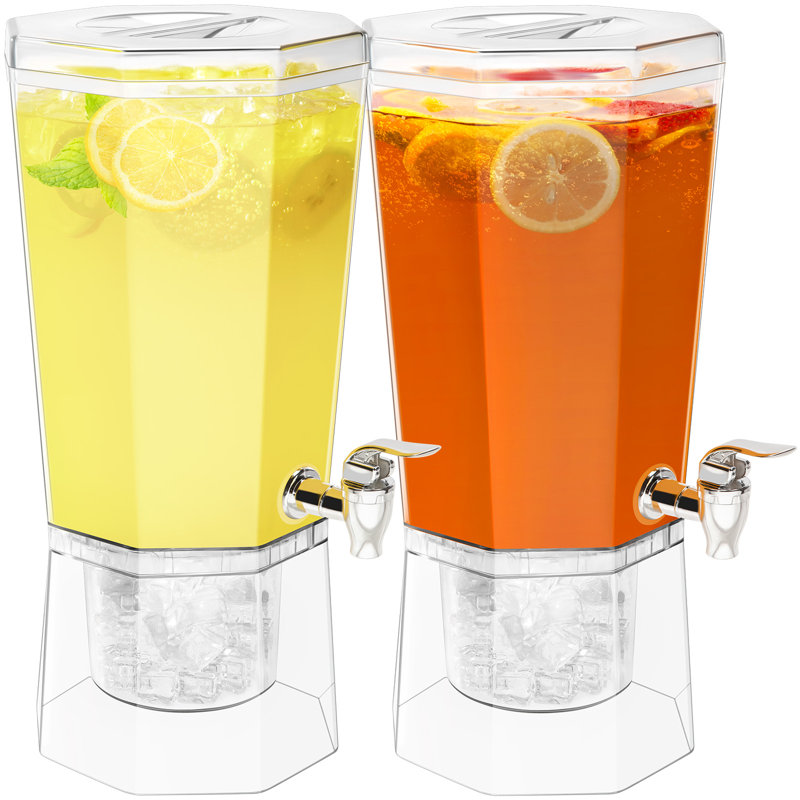 Plastic Drink Dispenser 2 Pcs (In 1 Package), Juice Containers With Lid For Party, Ice Beverage Dispenser With Stand For Lemonade/Soda/Tea