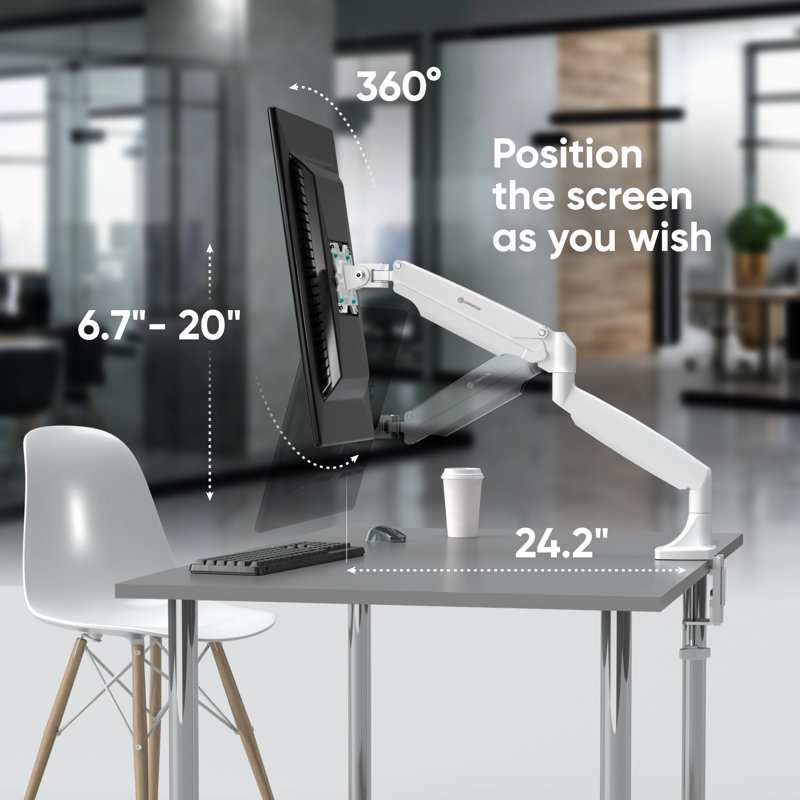 White Full-Motion Gas Spring Monitor Mount with Riser