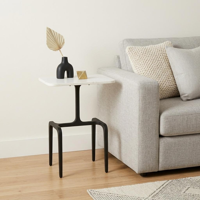 Table d'appoint en marbre blanc et noir et fer de 23 pouces