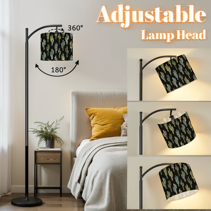 Arc Floor Lamp with Adjustable Lampshade Cactus Boho repeat print Wild West motifs endless texture mountains Standing Lamp 3 Color Temperatures Dimmable Tall Pole Lamp with Foot Switch for Bedroom